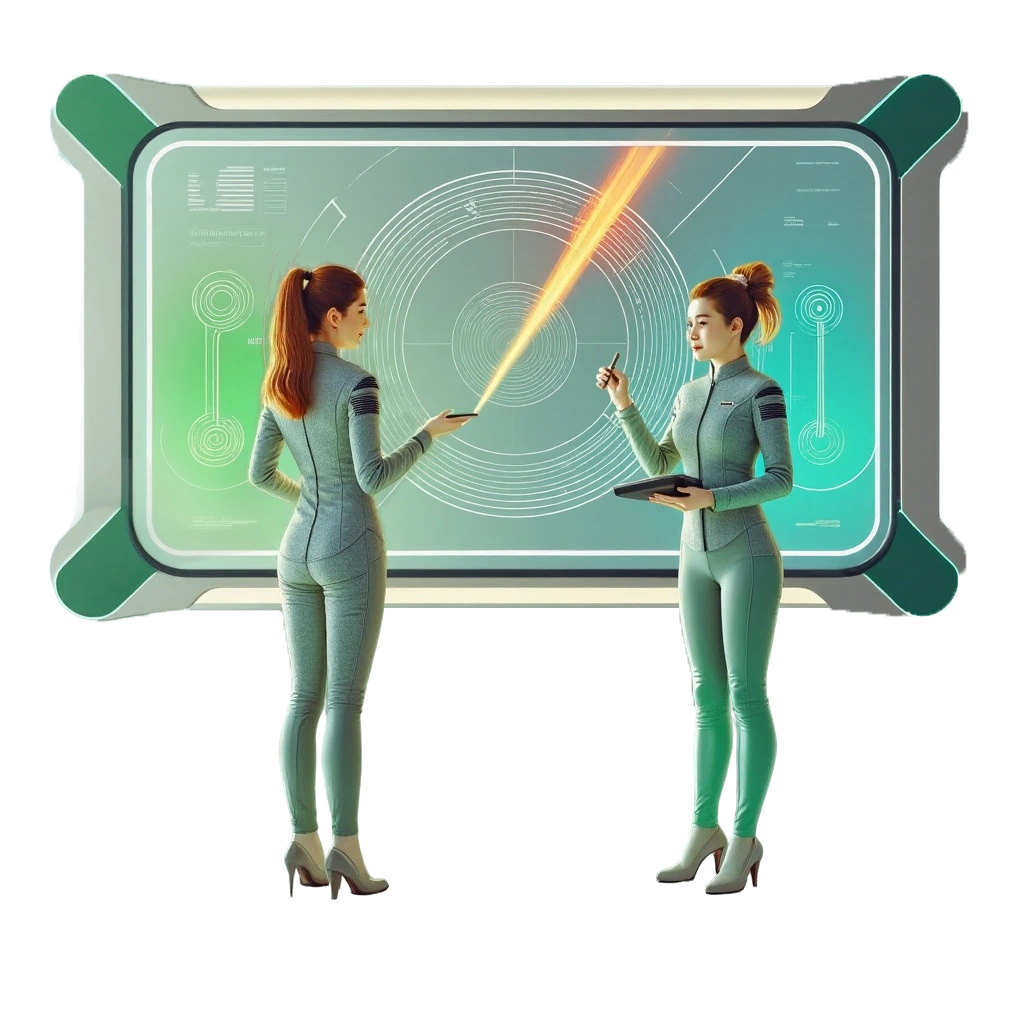 ladies in front of board